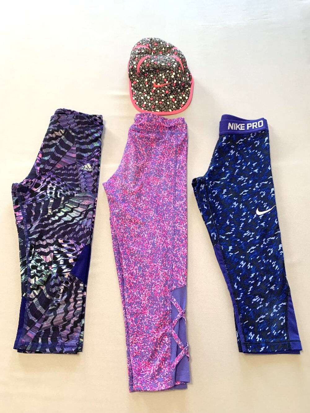 4 Piece Active Kids Crop Leggings and Nike Quick Dri Hat Bundle Size 10/12.
